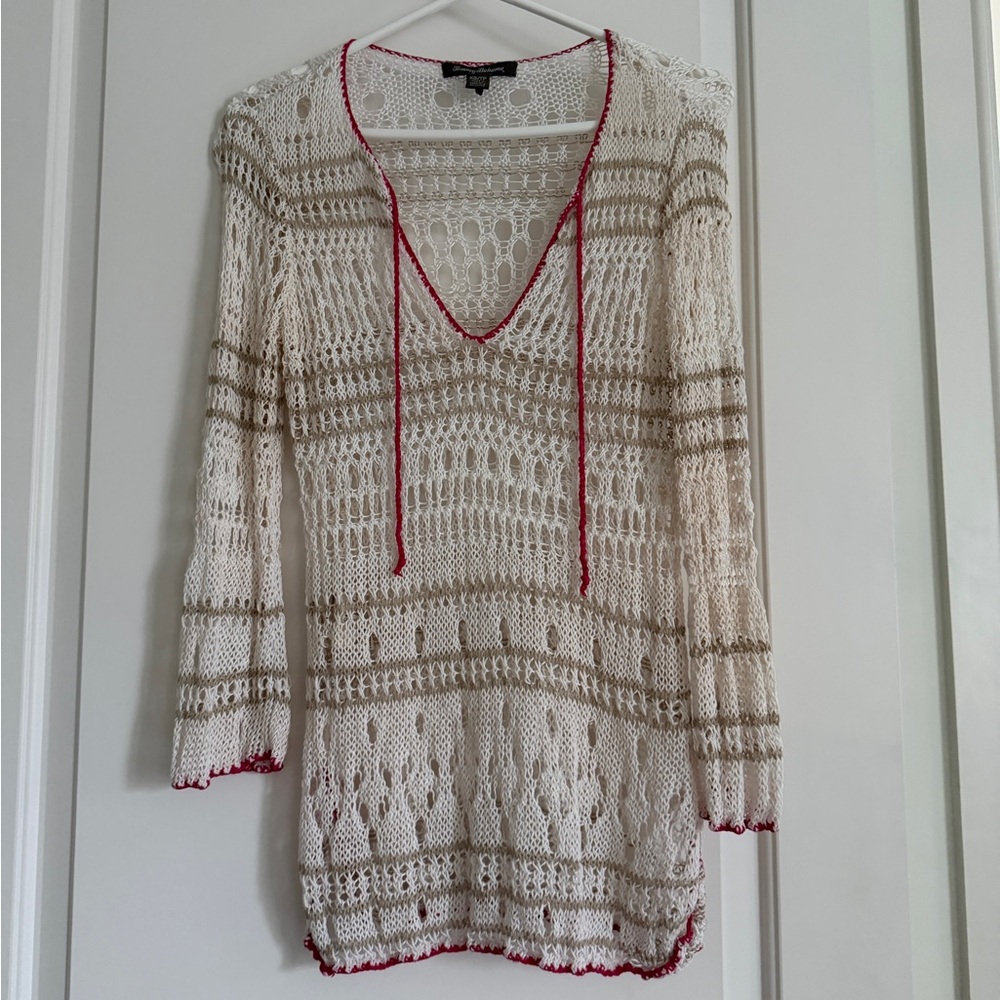 Tommy Bahama Women's White and Pink Crochet Swim Cover-Up